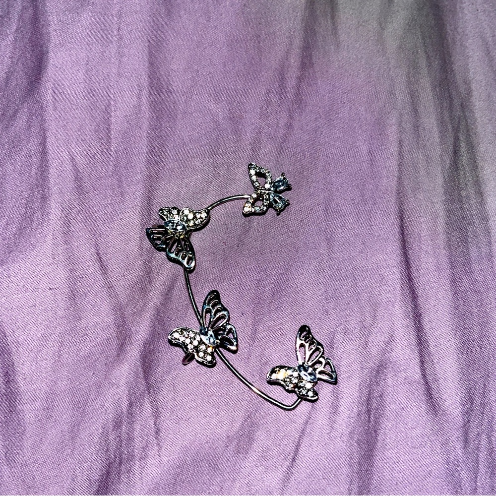Silver butterfly ear cuff